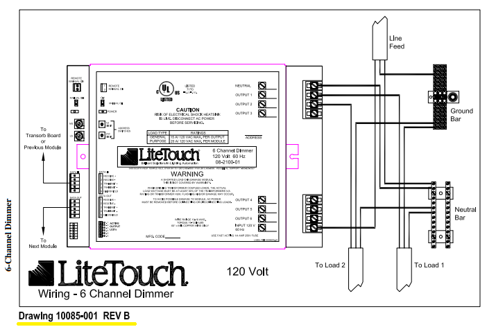 LiteTouch 6 Channel Dimmer Drawing Diagram